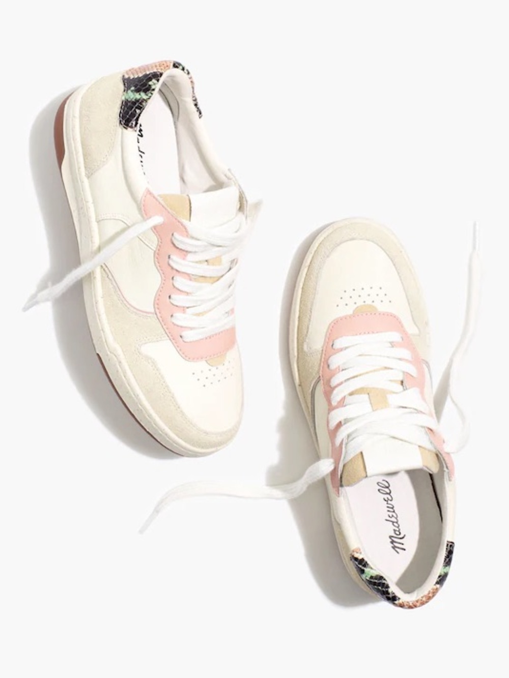 Madewell Cream & Blush Low-Top Court Sneakers with Patterned Heel